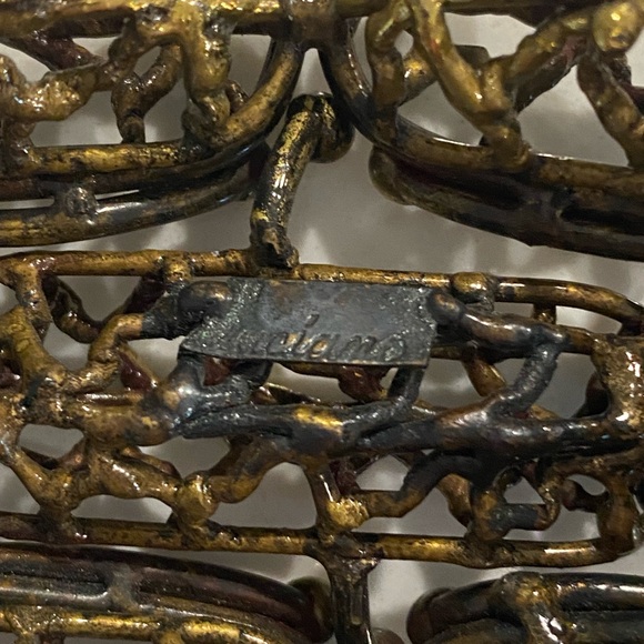 Vintage LUCIANO Hand Tooled Brutalist Brass Buckle on Leather Belt - Picture 6 of 6